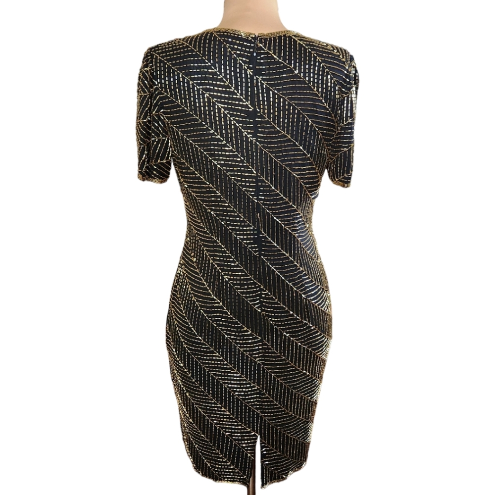 A.J. BARI Vintage 1980s Silk Beaded Sheath Dress - Size 10 - Picture 10 of 14